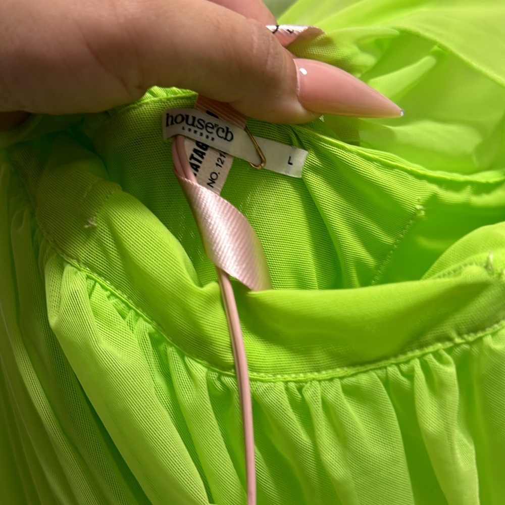 House of CB Adrie neon green gathered mini dress New with tags - Picture 7 of 7